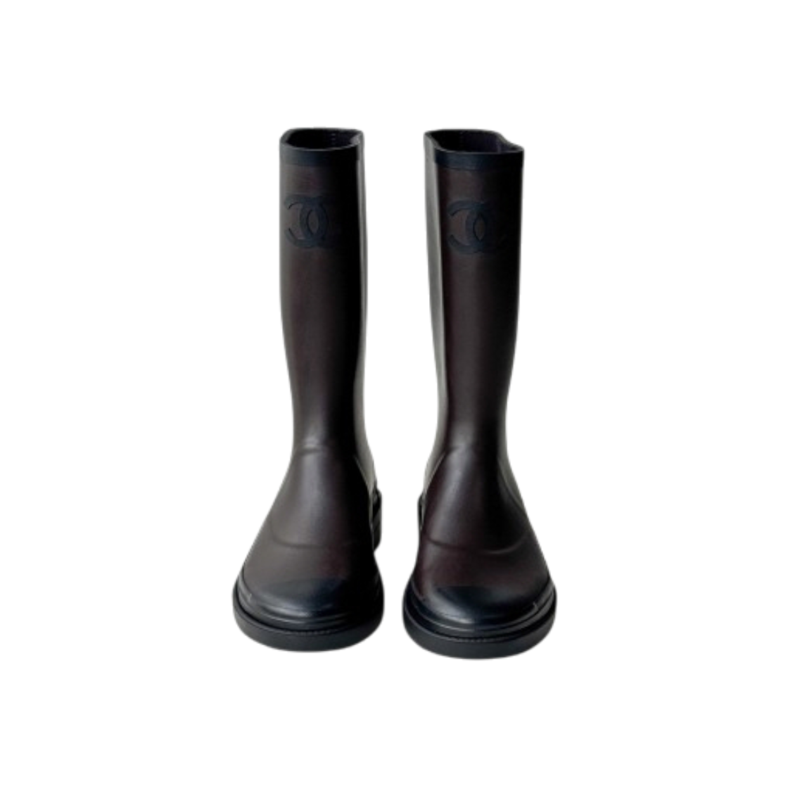 ITK9JKSAFACJ Chanel Two Tone Brown & Black Rain Boots