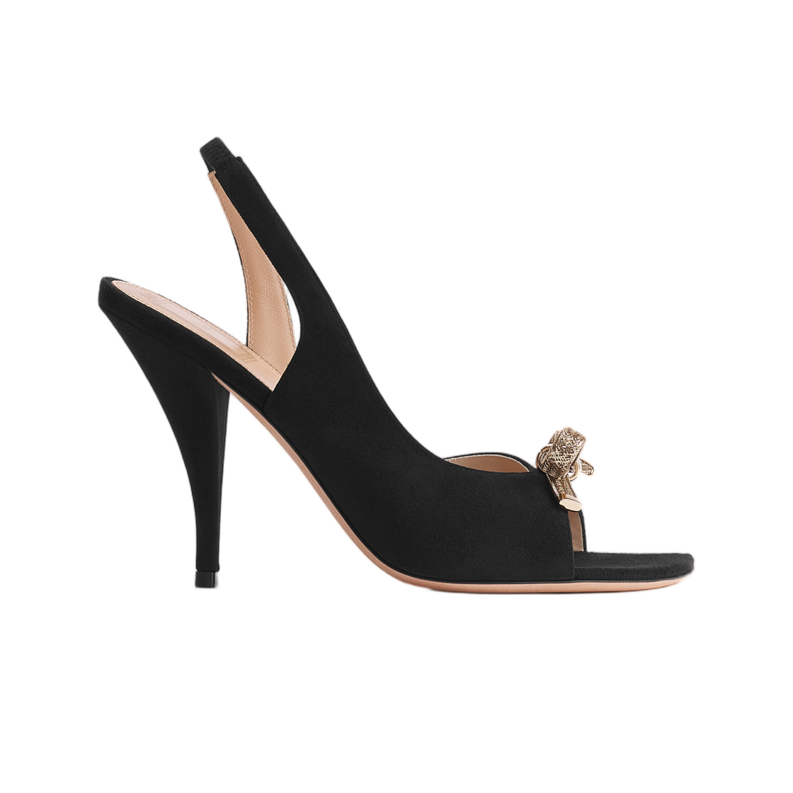 KDO809VVV-S900 (W) Dior Bow Heel Slingback Sandal Suede Goatskin Black