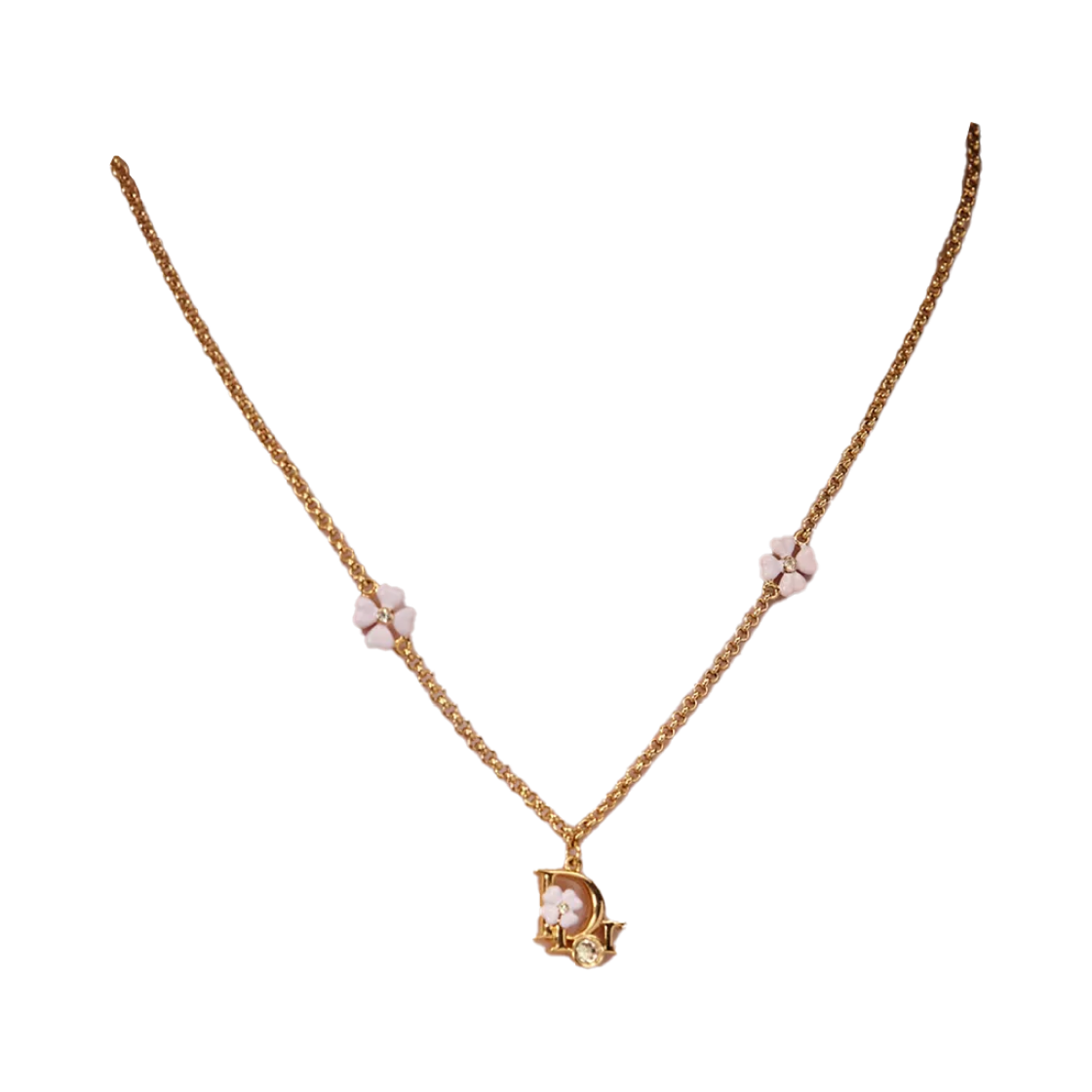 N4020WOMLQ-D216 (W) Dior Precious Clover Necklace Gold Finish Metal Crystals & Lacquer Gold Pink