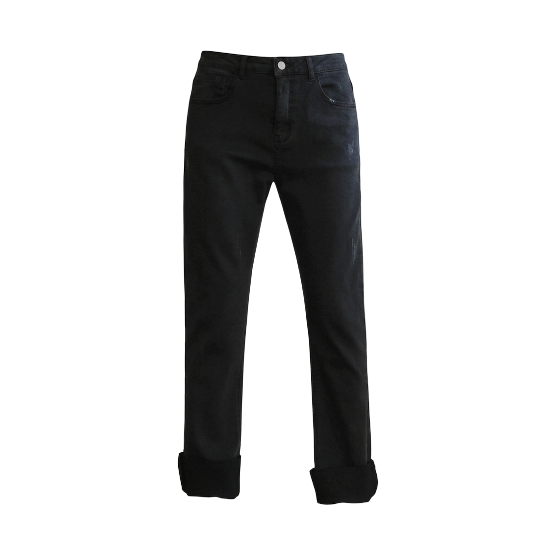GW3727 GCLIP Warm Bonded Fleece Cutting Hem Black Straight Jeans