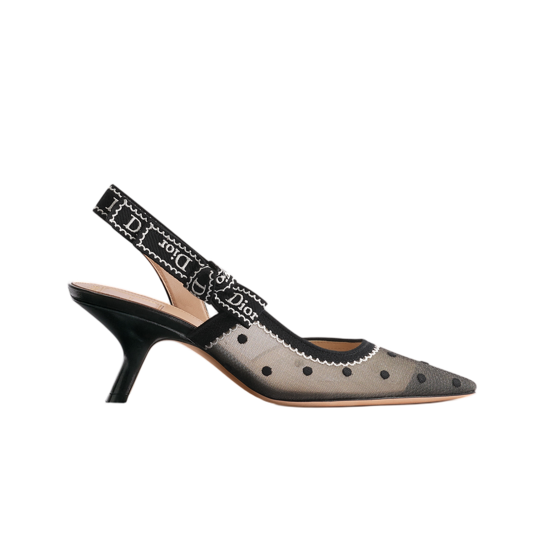 KDV642EPL-S20X (W) Dior J'Adior Slingback Pump Embroidered Tulle & Dotted Embroidery Black White