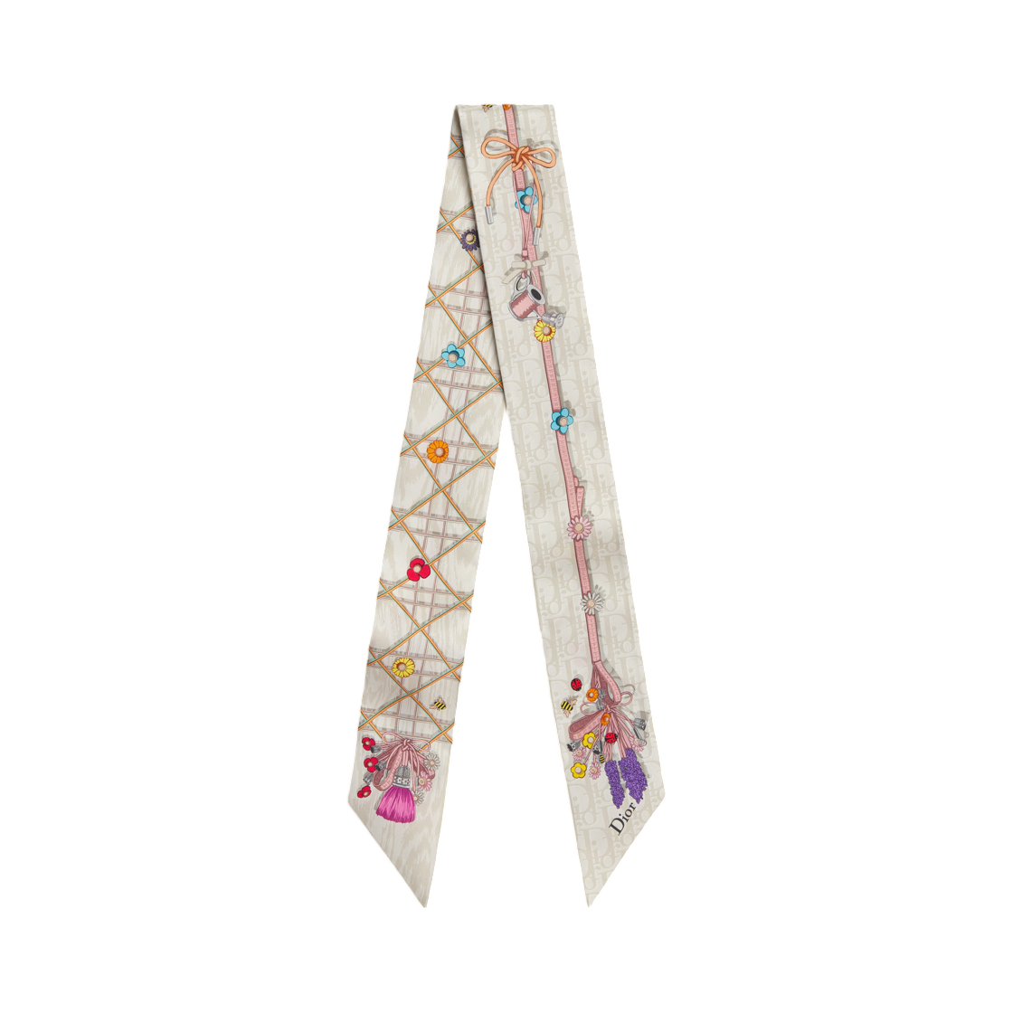 65TM106I6185-C125 (W) Dior Cannage Garden Mitzah Scarf Silk Twill Beige Multicolor
