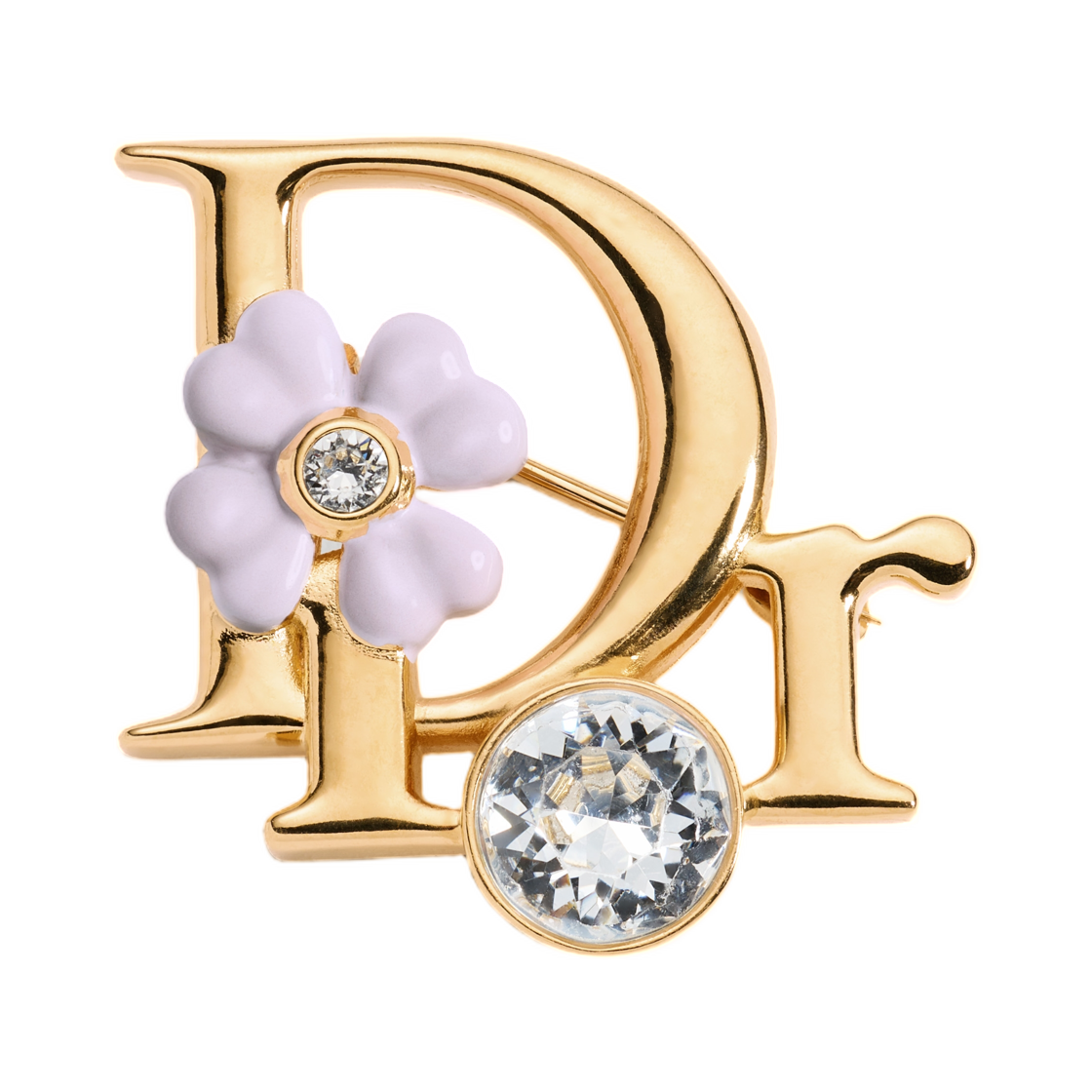 V2177WOMLQ-D216 (W) Dior Precious Clover Brooch Gold Finish Metal Crystals & Lacquer Gold Pink