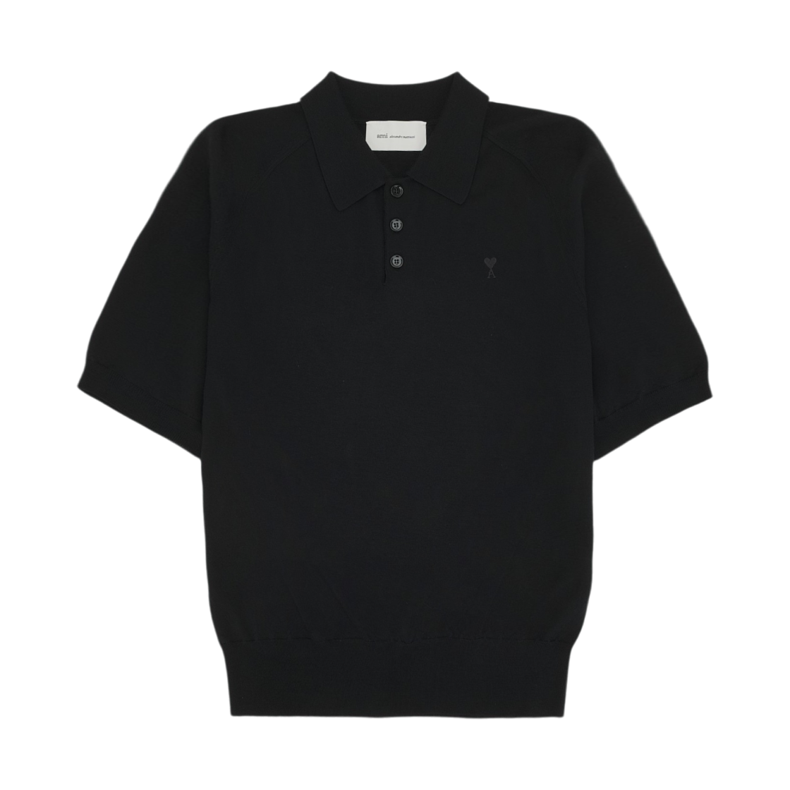 HPL438-KN0039-0180 AMI Black Wool Short Sleeves Ami De Coeur Polo Black