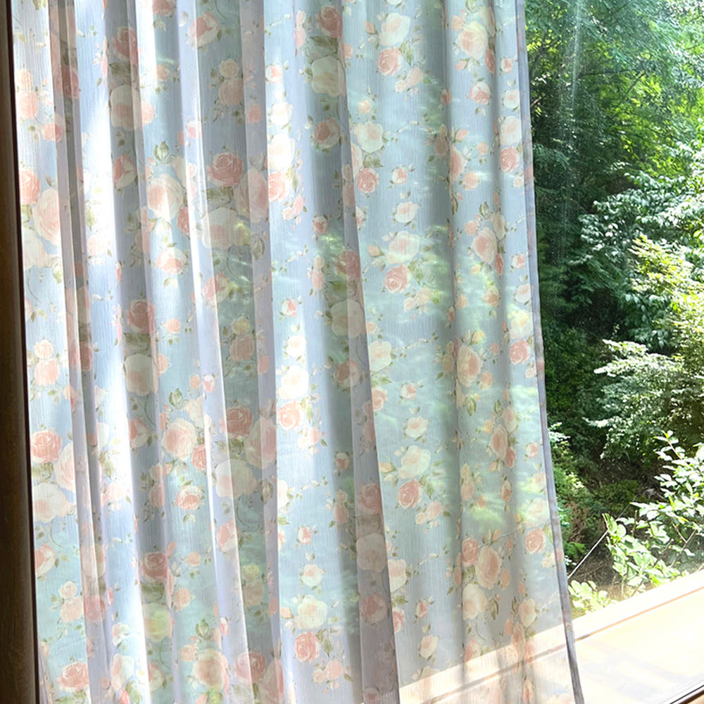 무성화 멜리 빈티지 레트로 꽃무늬 쉬폰 커튼 135x150cm(MUSEONGHWA Meli vintage retro floral chiffon curtains 135x150cm) - 2