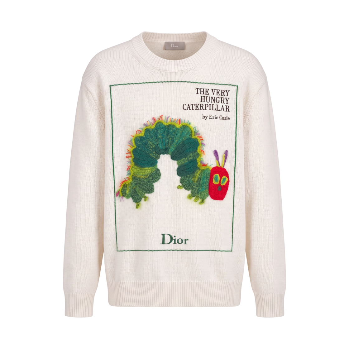 693M618A7008-C089 Dior Book Cover Embroidery Sweater White Cotton Wool Intarsia