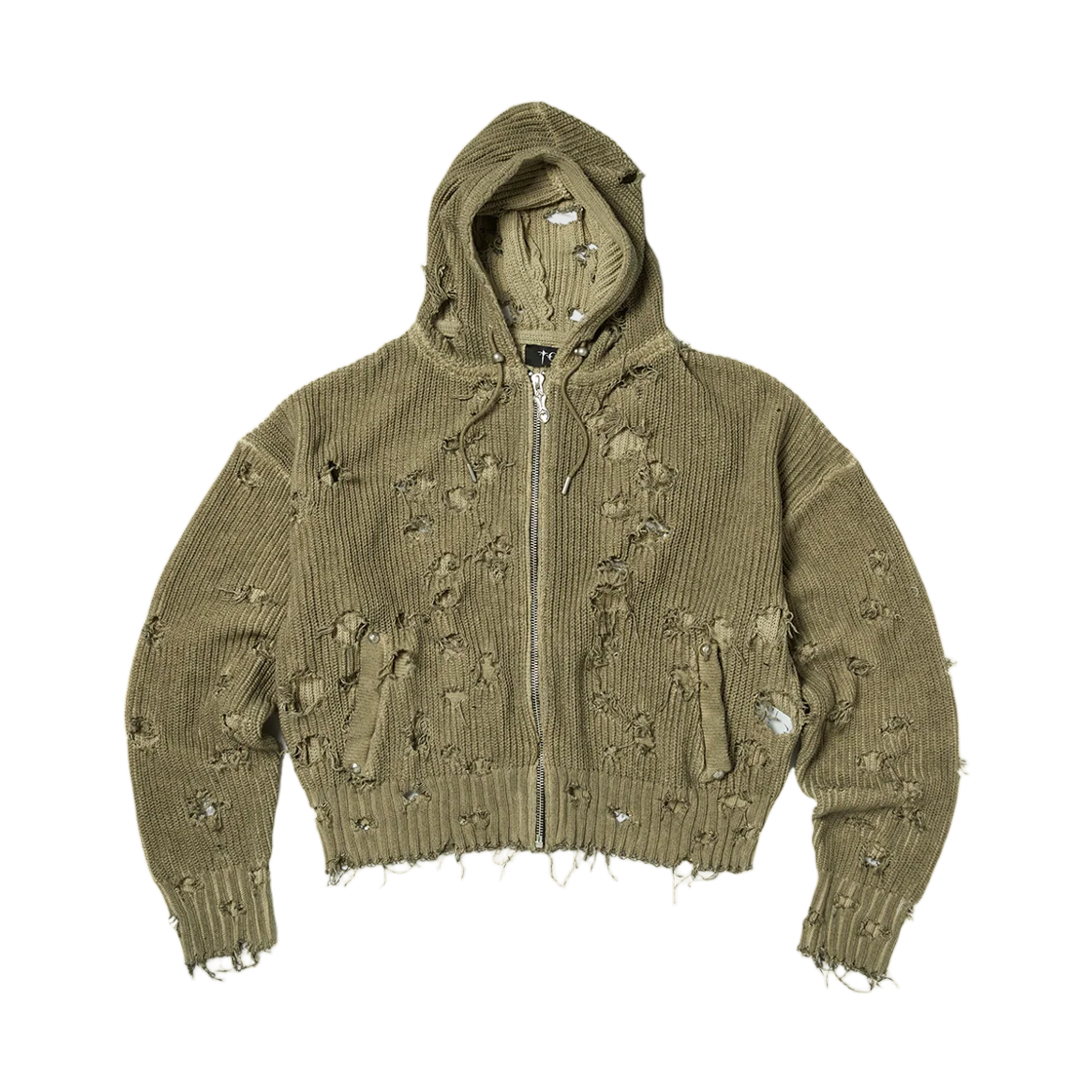 - Thug Club TC Destroyed Knit Zip-Up Hoodie Beige