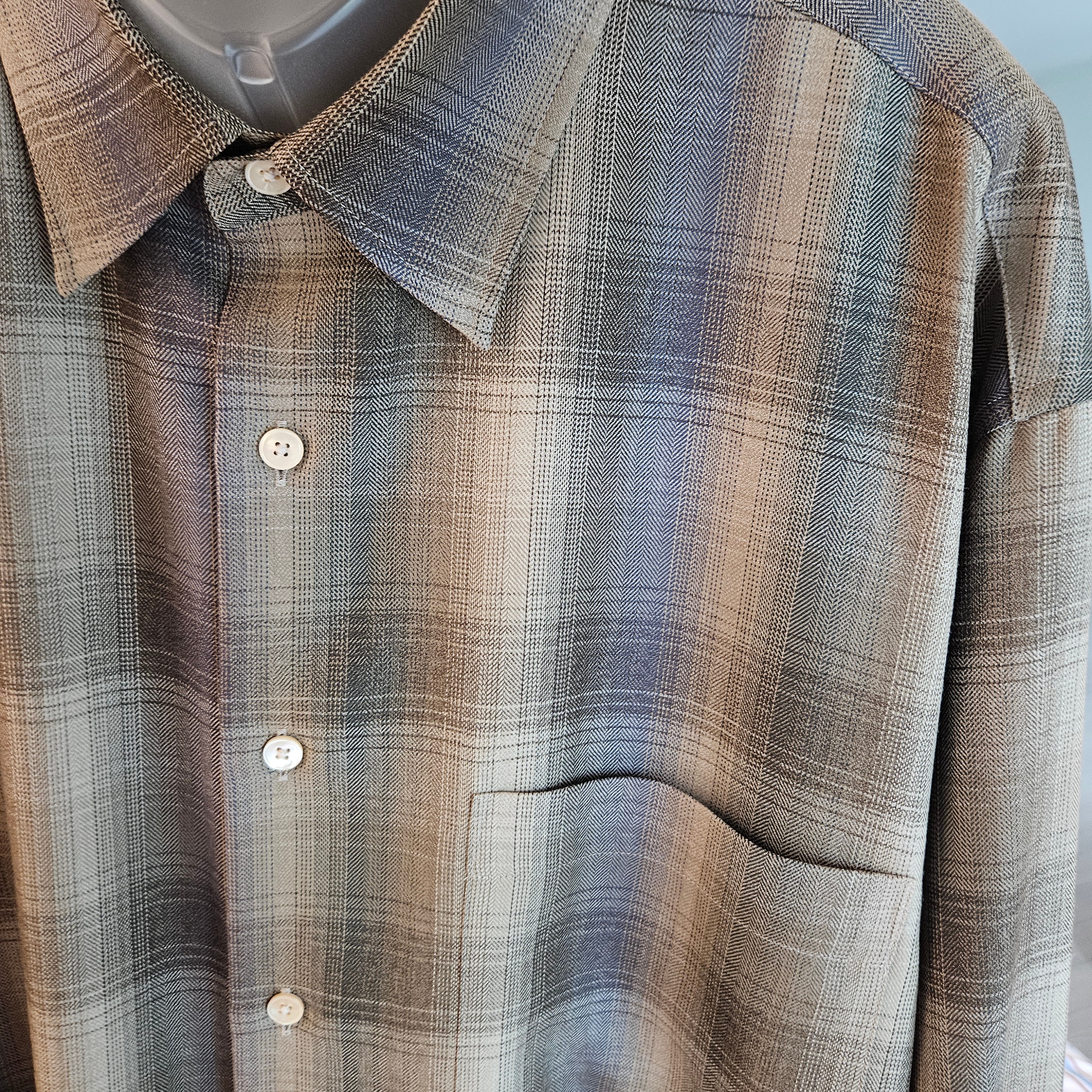 Auralee Super Light Wool Check Shirt Brown Blue 착용 스타일 - 3