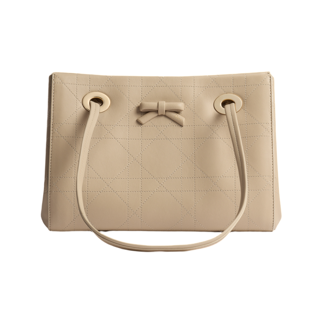 M1410OHST-M918 Dior Promenade Small Shopper Bag Flat Cannage Calfskin Beige