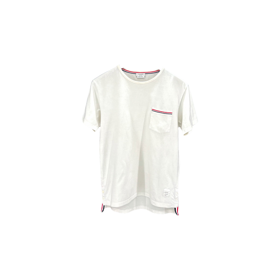 ITCD7QGKI385 Thom Browne Pocket Stripe Short Sleeve T-Shirt White
