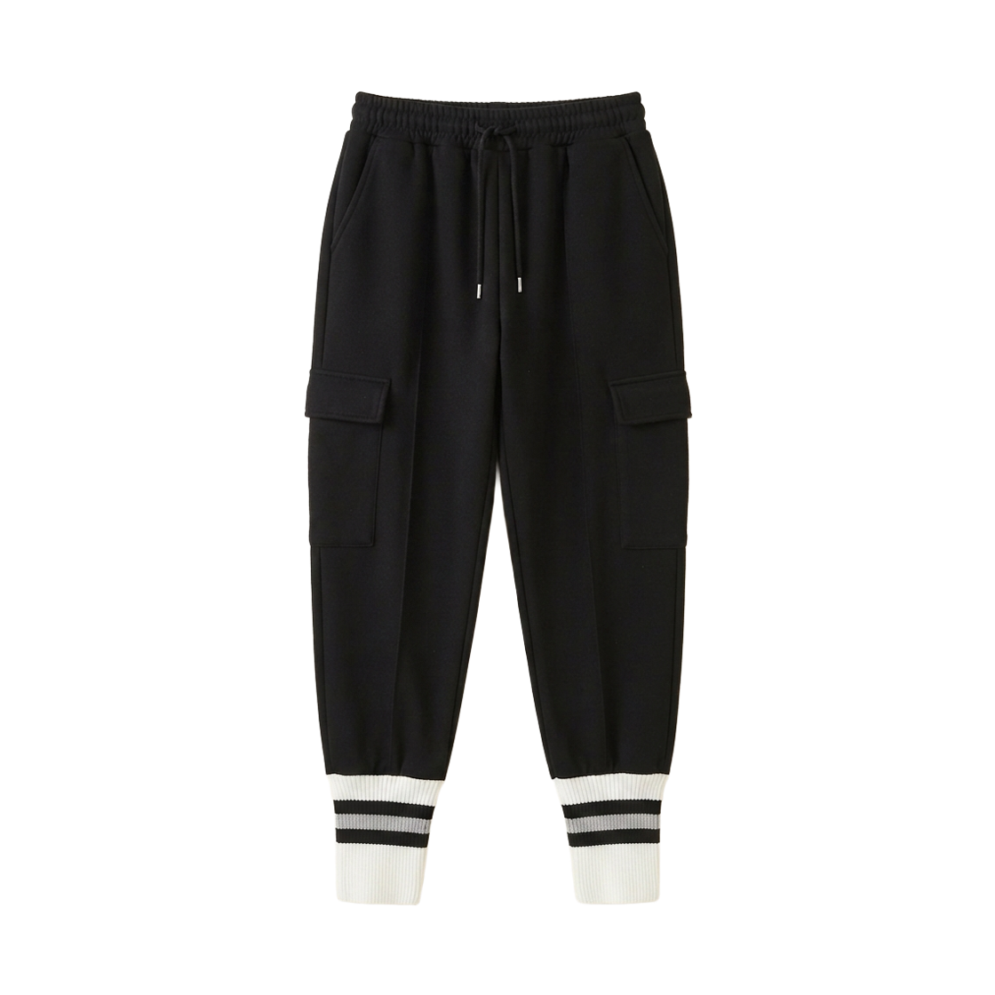 GW3914-블랙 GCLIP Warm Brushed String Banding Pocket Cargo Long Socks With Color-Blocked Hem, Jogger Pants Black