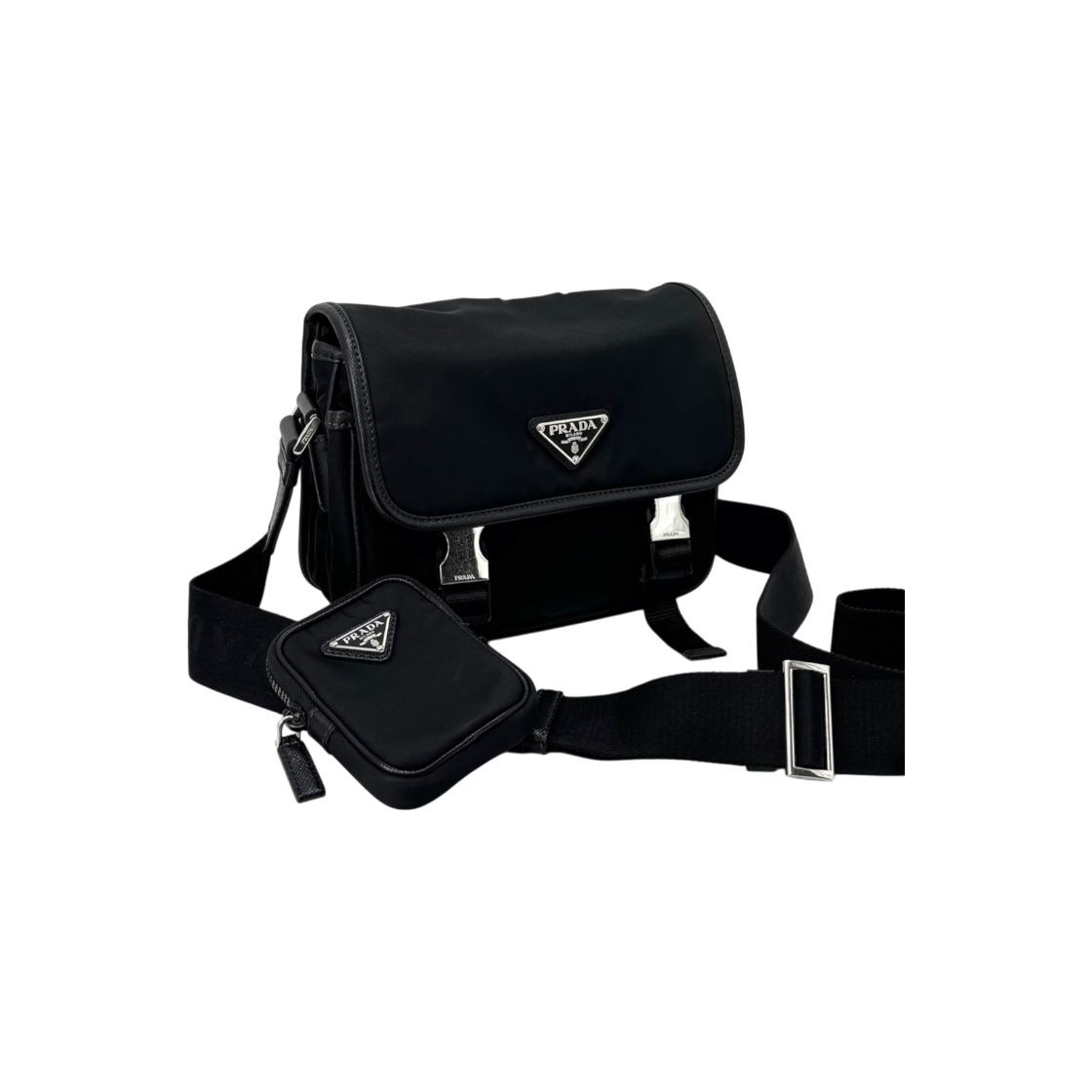 ITEIC5O6B3IP Prada Nylon Triangle Logo Buckle Crossbody Bag Black 2VD034