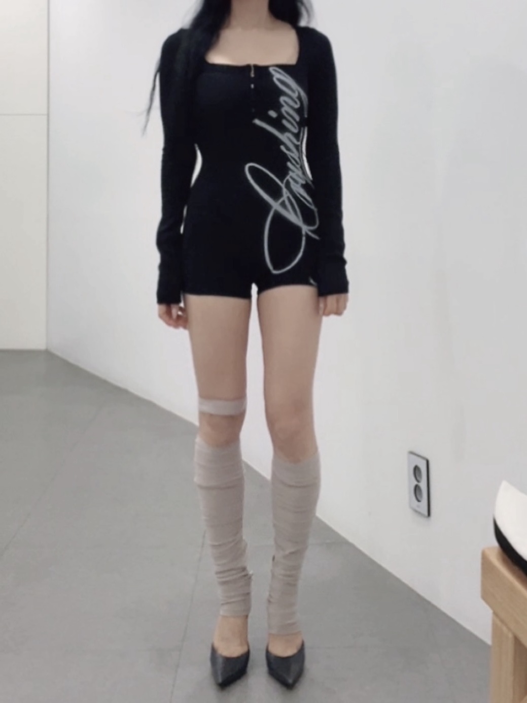 Bonnae Body suit Black, Bonnae bandage leg warmer Skin 착용 스타일