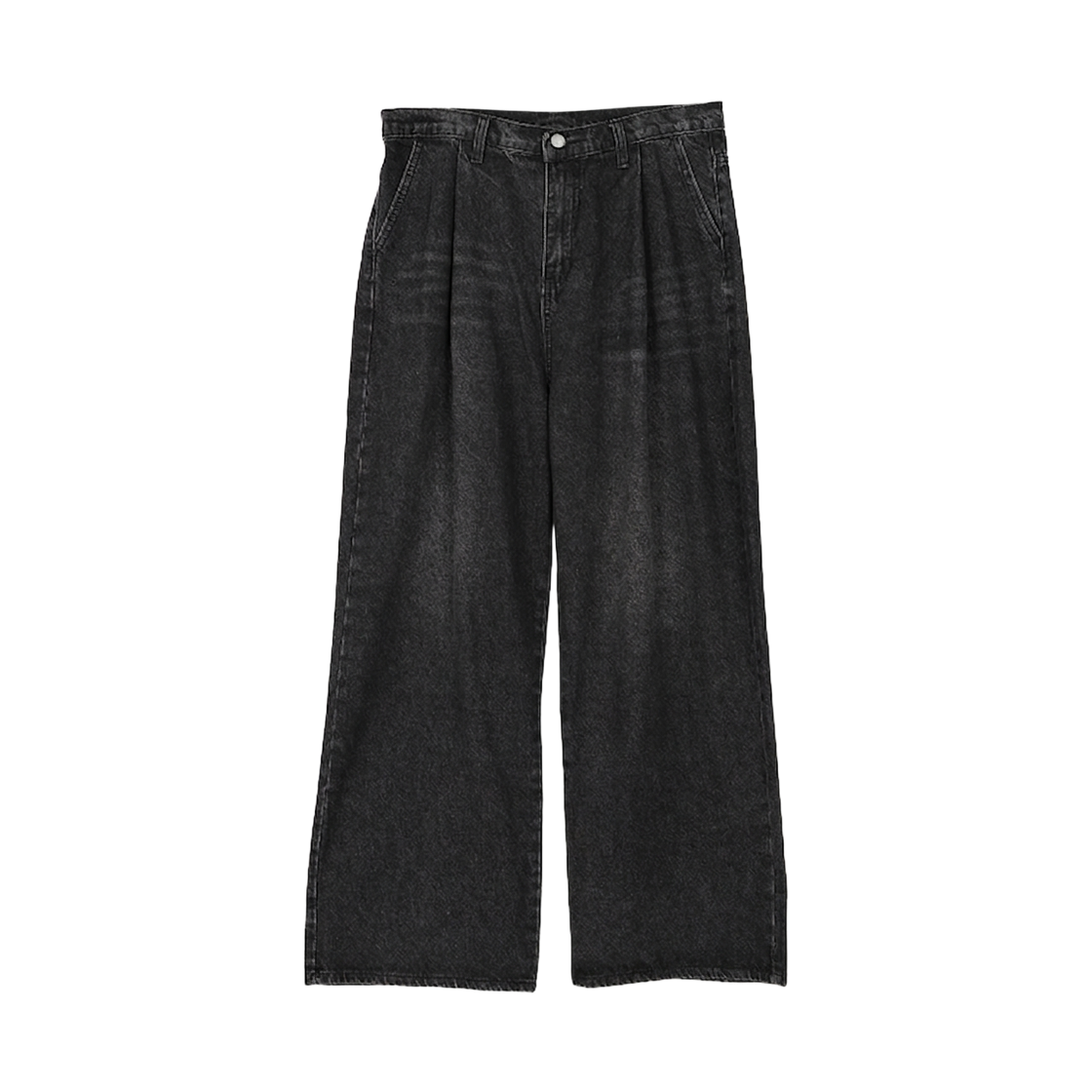 GW3946-블랙 GCLIP Warm Fleece Pin-Tuck Wide Denim Jeans Black