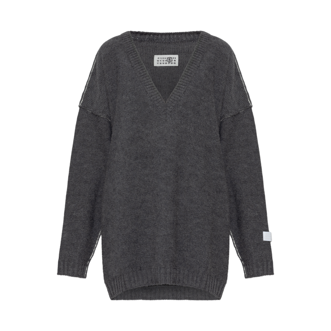 S52HN0016M13289859 (W) MM6 Maison Margiela Oversized V-Neck Knit Sweater Grey Melange