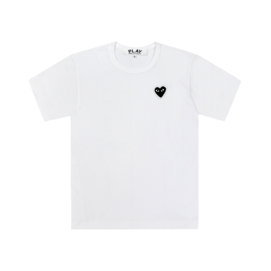 [25% 쿠폰] 플레이 꼼데가르송 블랙 하트 X 라인스톤 티셔츠 화이트([25% 쿠폰] Play Comme des Garcons Black Heart x Rhinestone T-Shirt White) - 1