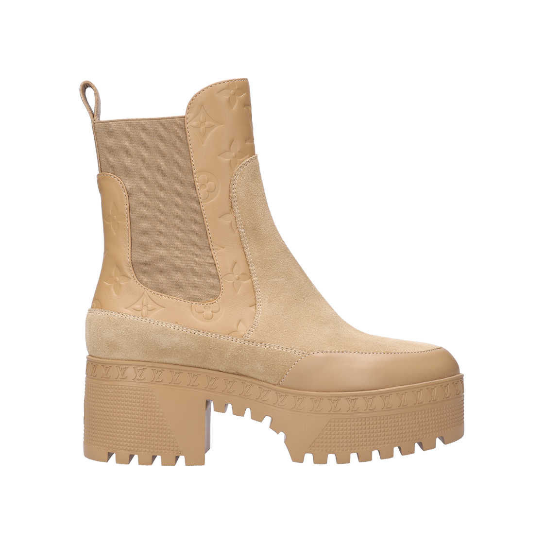 ITC258VM95P5 Louis Vuitton Loriot Monogram Suede Platform Chelsea Boots Beige