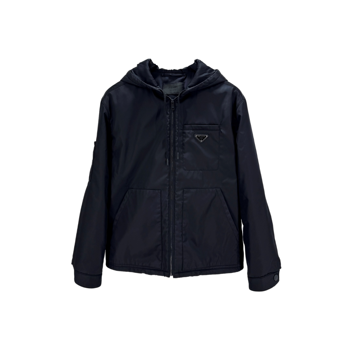 ITGJJV9WPONP Prada Re-Nylon Triangle Logo Hooded Jacket Black