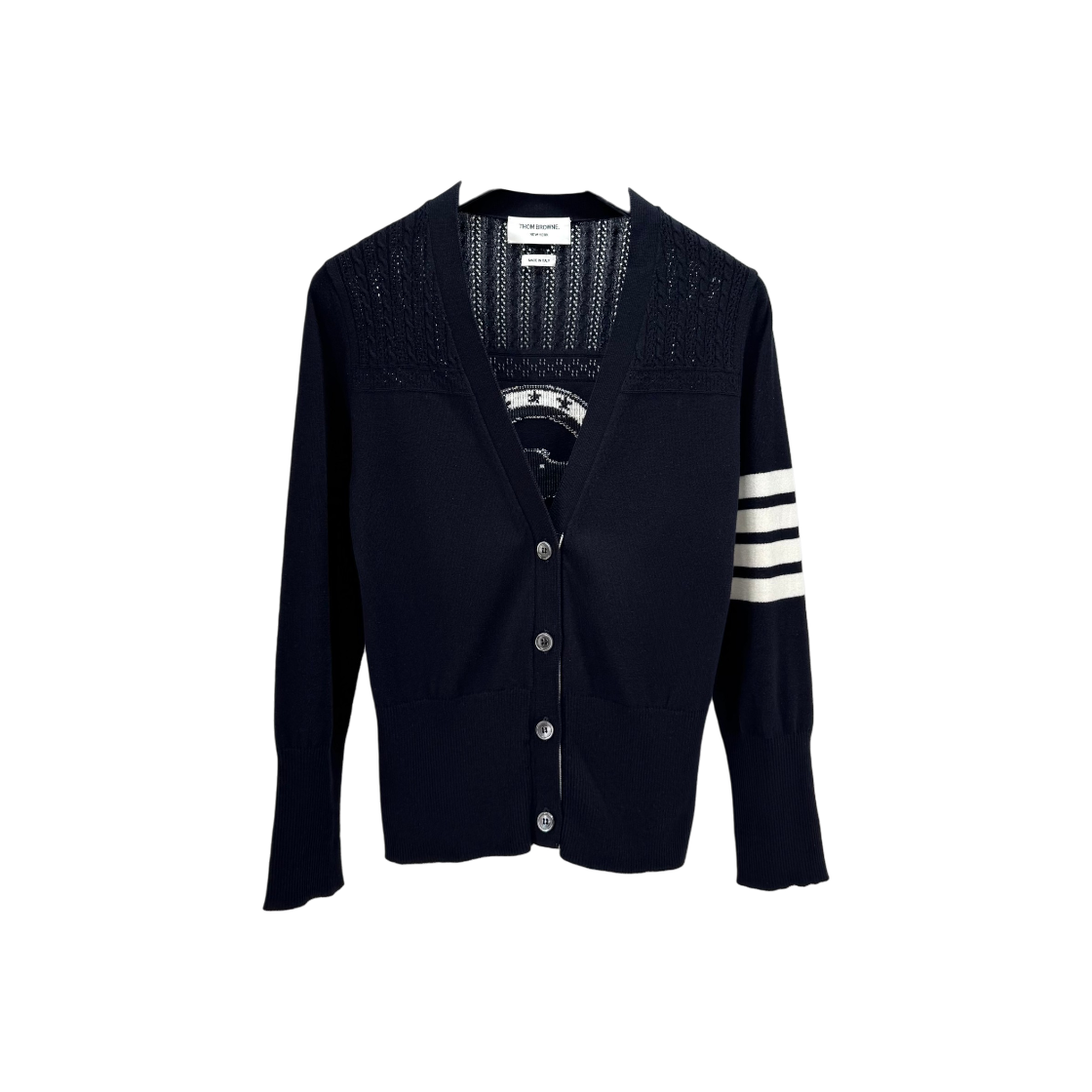IT5G8FQ9PR2E Thom Browne Hector Striped Women Cardigan Navy FKC438A