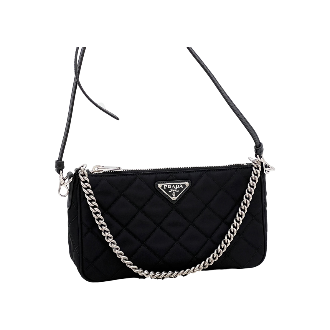 ITQB6TRQBNPP Prada Triangle Logo Nylon Quilted Chain Crossbody Bag Black 1BH026