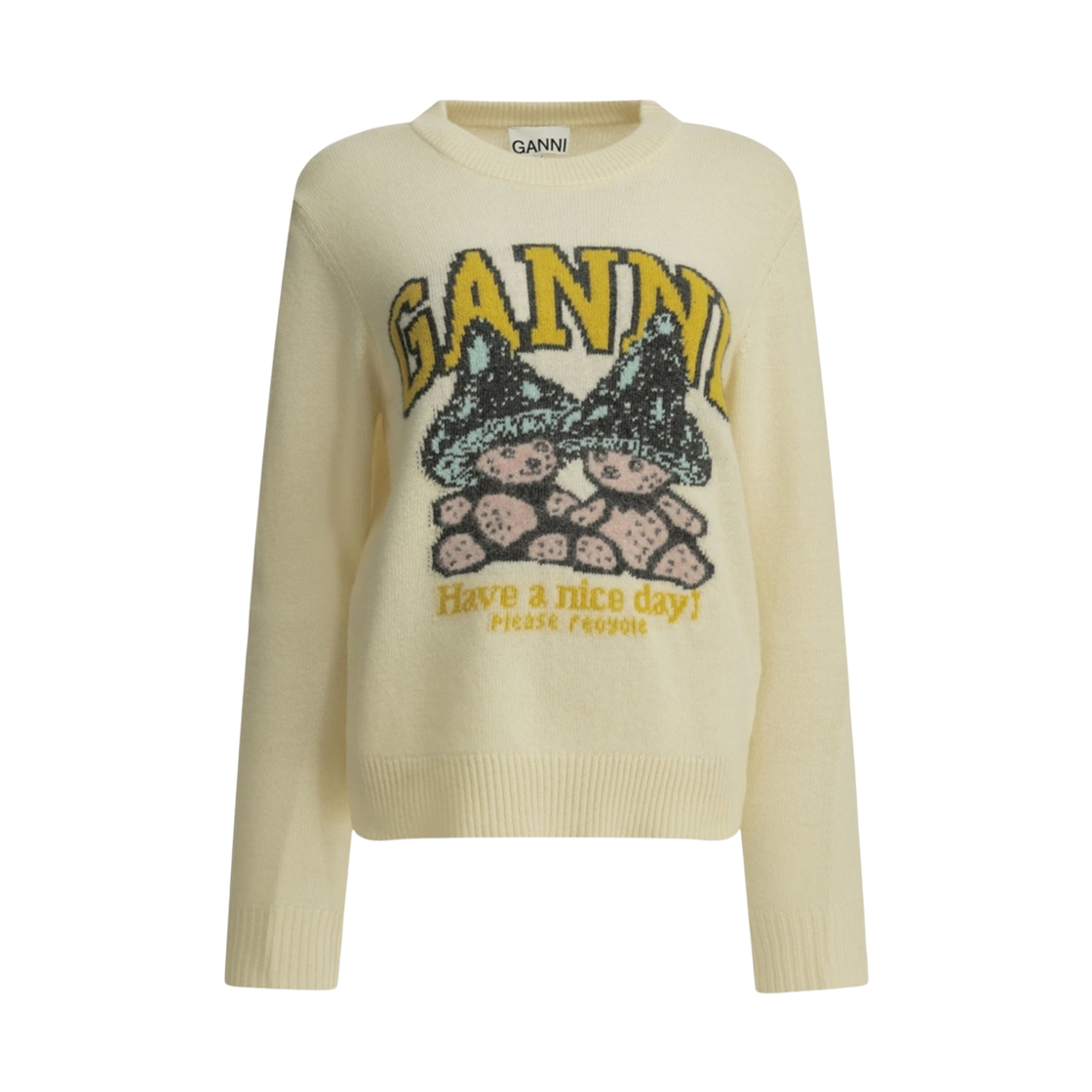 A1150051-135 (W) Ganni Mushroom Teddy Crewneck Sweater Beige