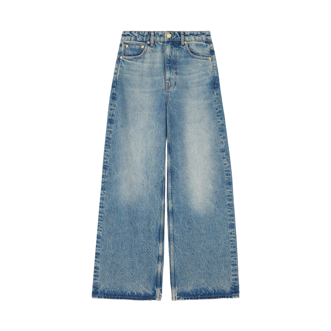 A1100094-567 (W) Ganni Lari Jeans in Tint Rigid Denim Mid Blue Vintage