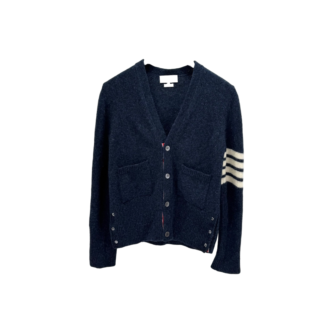 ITC76EHHPOPS Thom Browne Striped Shetland Wool Cardigan Navy MKC353A