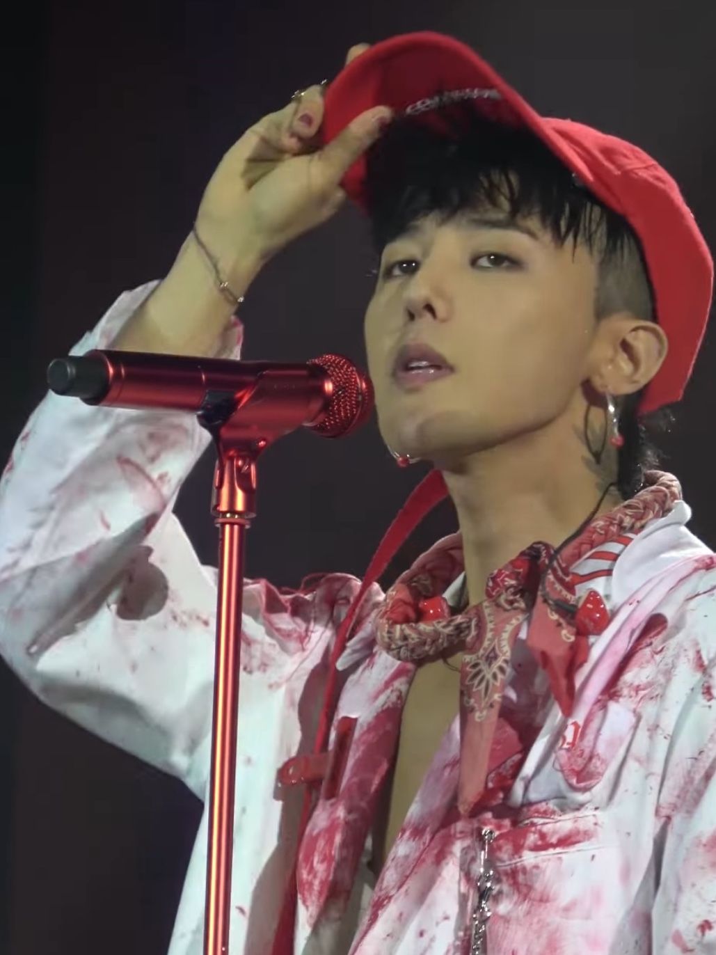 Peaceminusone PMO Cotton Cap #4 Red 착용 스타일 - 6