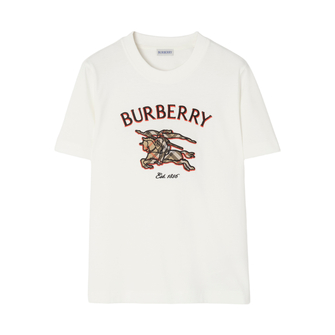 8132676 (W) Burberry Knight Check Cotton T-Shirt Chalk White