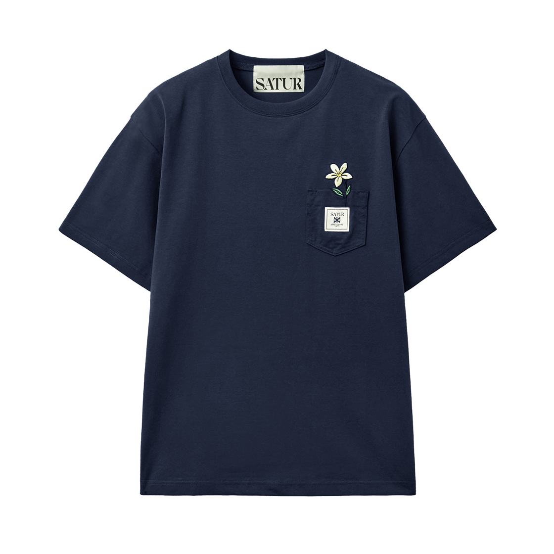 세터 플라워 포켓 반팔 티셔츠 네이비(SATUR Flower Pocket T-Shirt Navy)