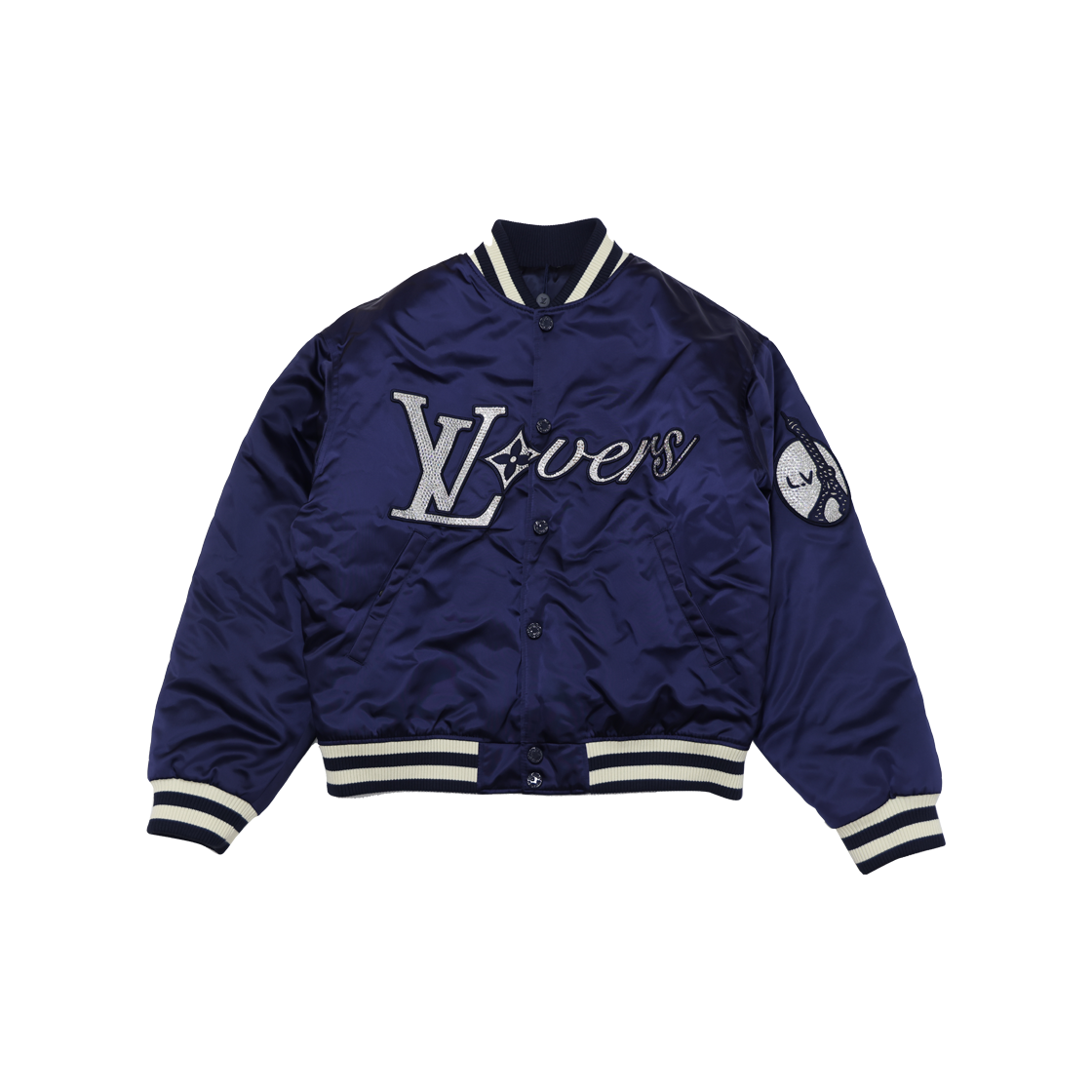 ITKP9NN5BF99 Louis Vuitton Crystal Logo Baseball Jacket Navy Nylon