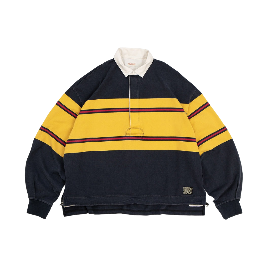 K2604LC092 Kapital 16 Panel Stripe Jersey Big Rugby Shirt Black
