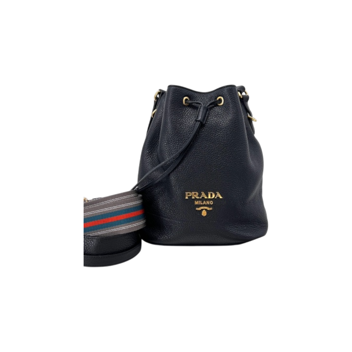 ITT6GNPJU648 Prada Vitello Daino Bucket Crossbody Bag Black 1BE018
