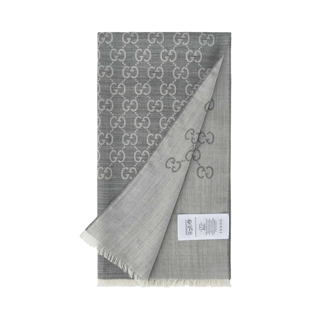 (W) 구찌 GG 울 실크 자카드 스카프 그레이((W) Gucci GG Wool Silk Jacquard Scarf Grey) - 2