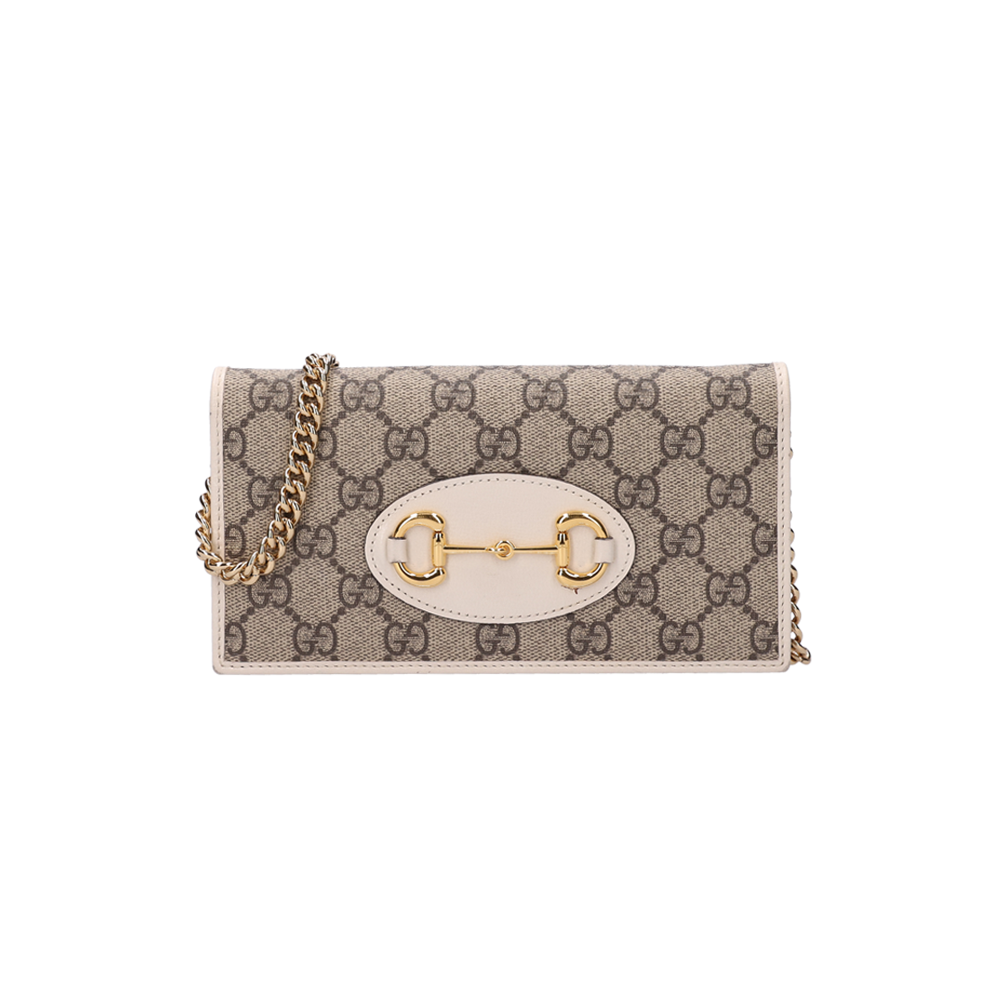 ITCNO6A5SQ4W Gucci 621892 Horsebit 1955 Chain Wallet in White Canvas Leather