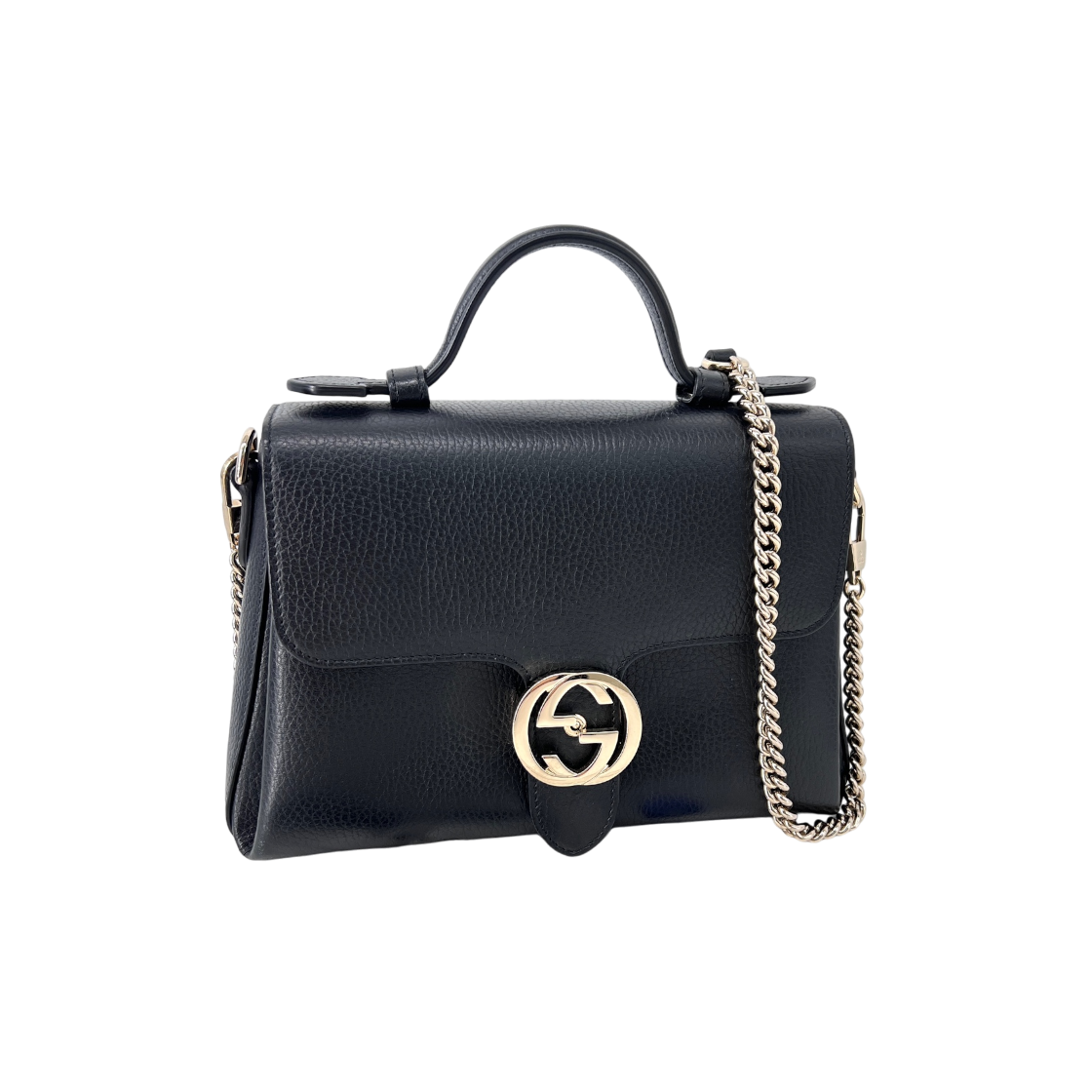 구찌 GG 인터로킹 탑핸들 체인 숄더백 블랙 (510302)(Gucci GG Interlocking Top Handle Chain Shoulder Bag Black 510302) - 1