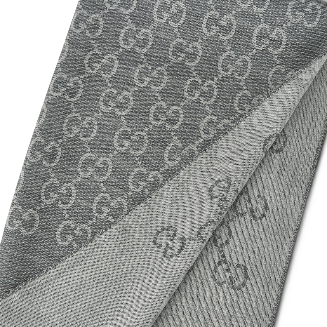 (W) 구찌 GG 울 실크 자카드 스카프 그레이((W) Gucci GG Wool Silk Jacquard Scarf Grey) - 4