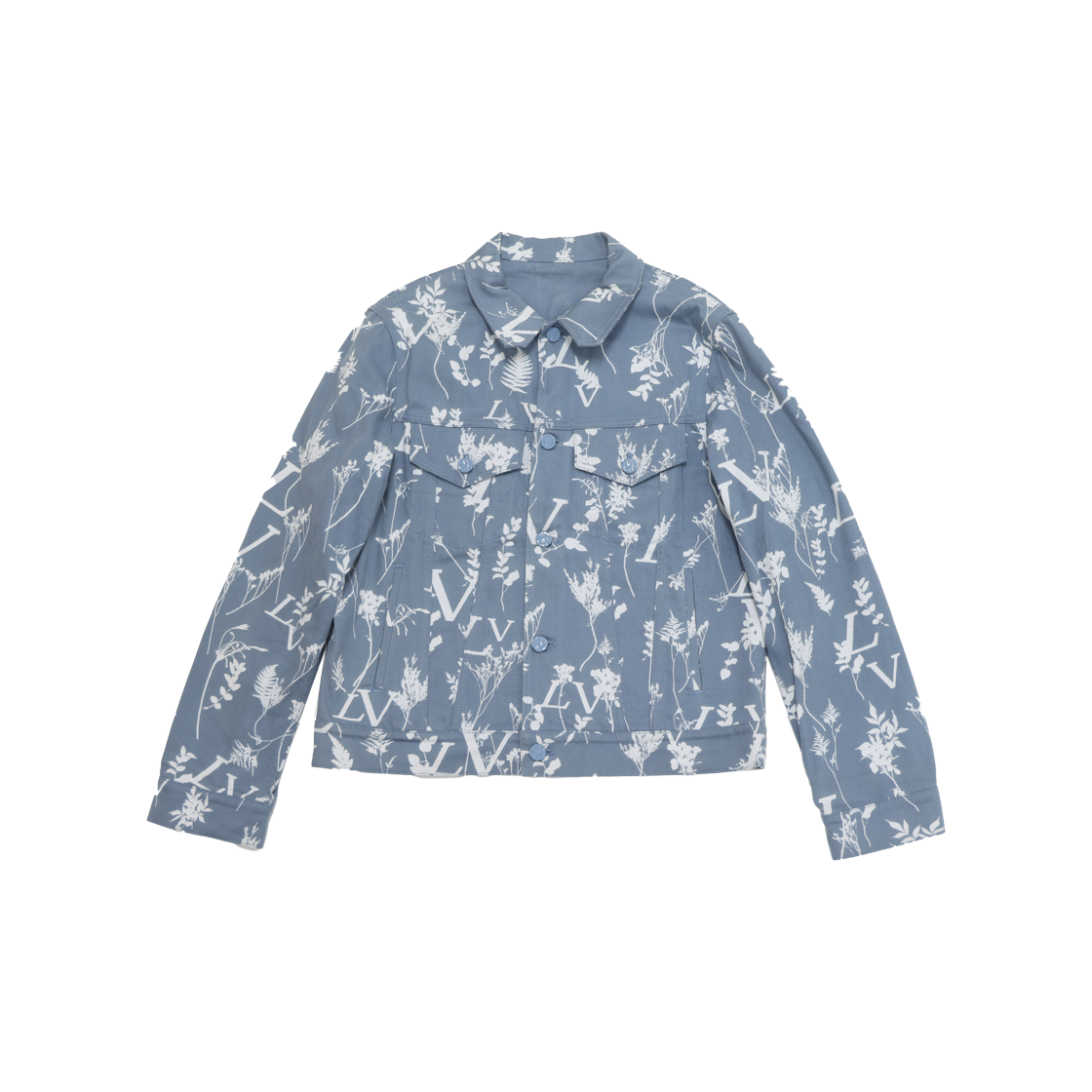 ITIRIIU5WSE8 Louis Vuitton DNA Leaf Multi Logo Denim Trucker Jacket Blue Grise