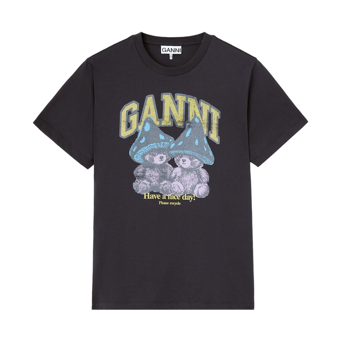 A1050332-252 (W) Ganni T-shirt with Mushroom Teddy Phantom