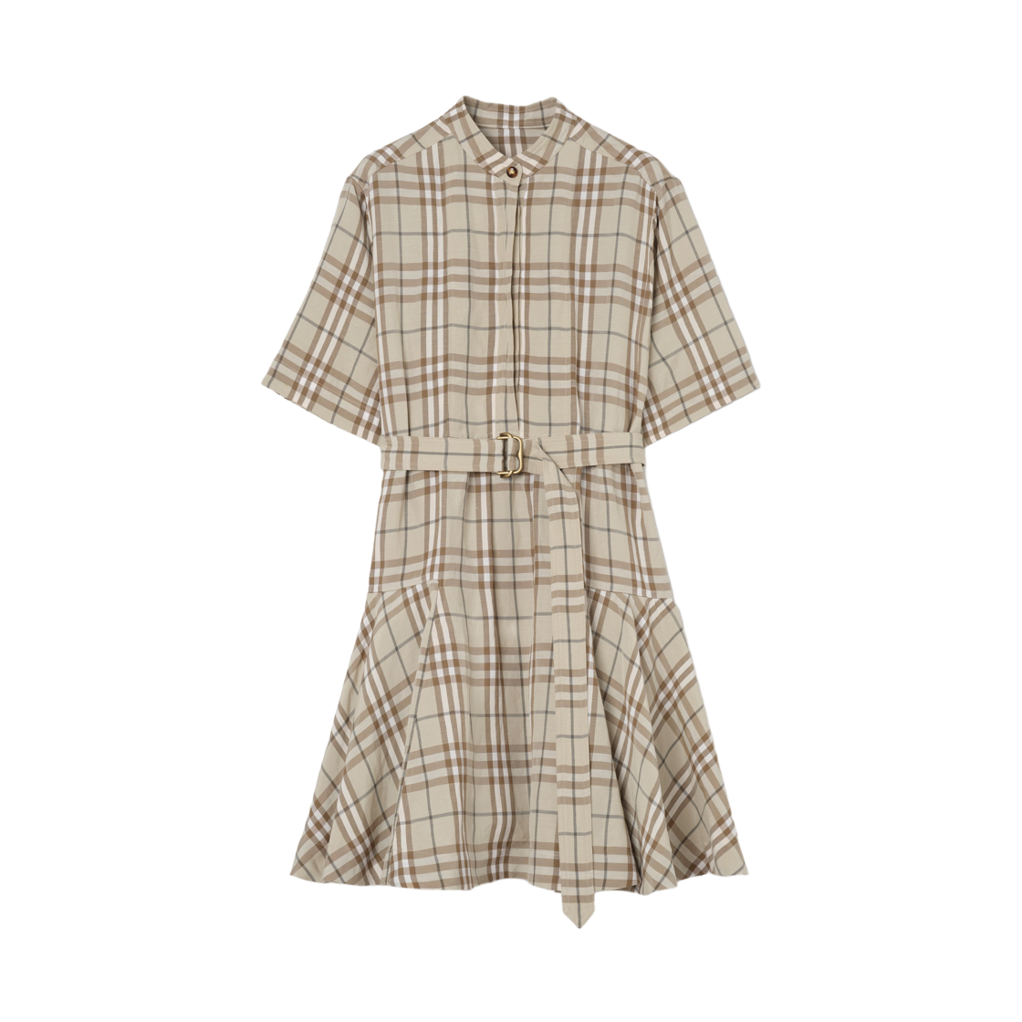 8129690 (W) Burberry Check Linen Blend Dress Sesame Beige