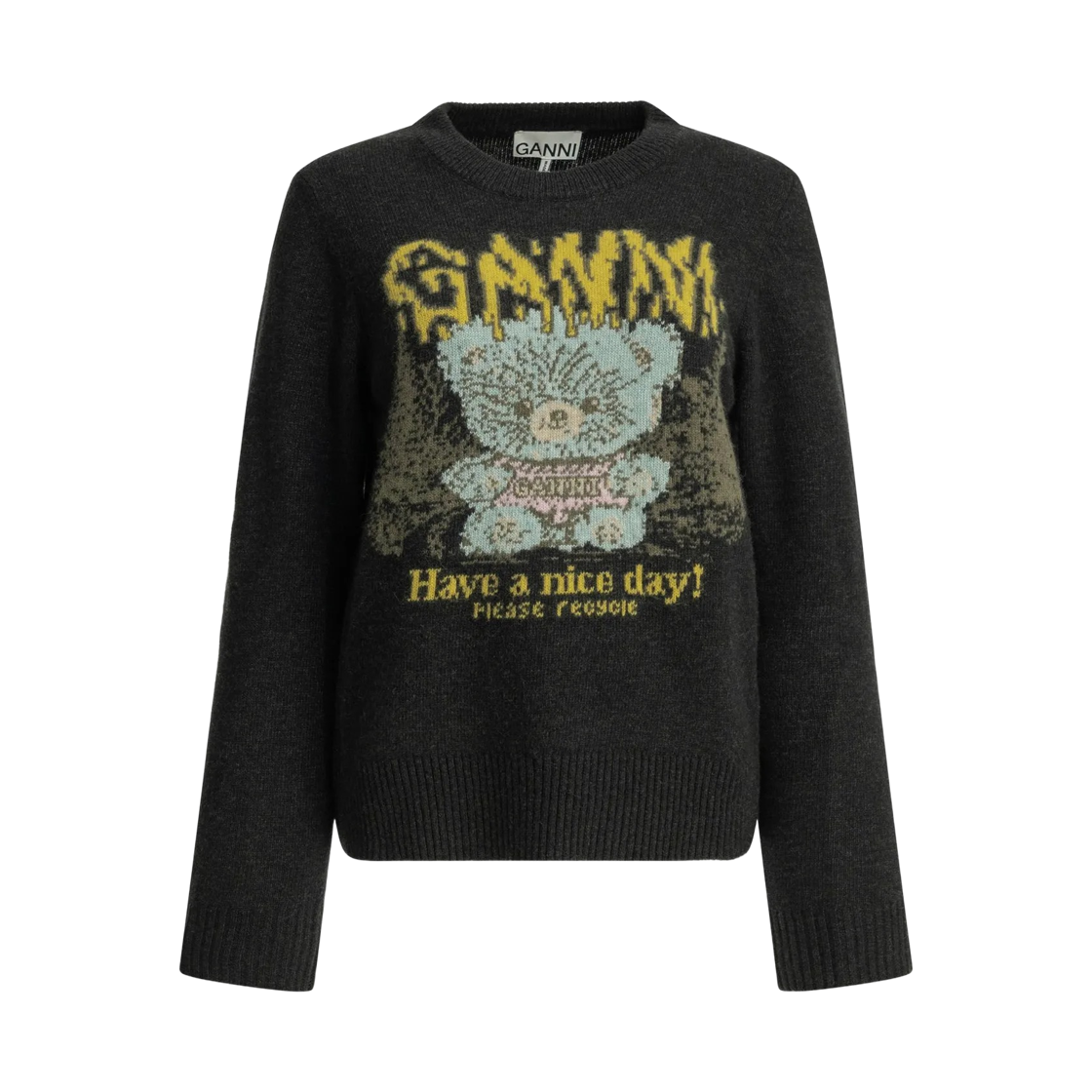 A1150058-252 (W) Ganni Teddy Jacquard Knitted Sweater Phantom