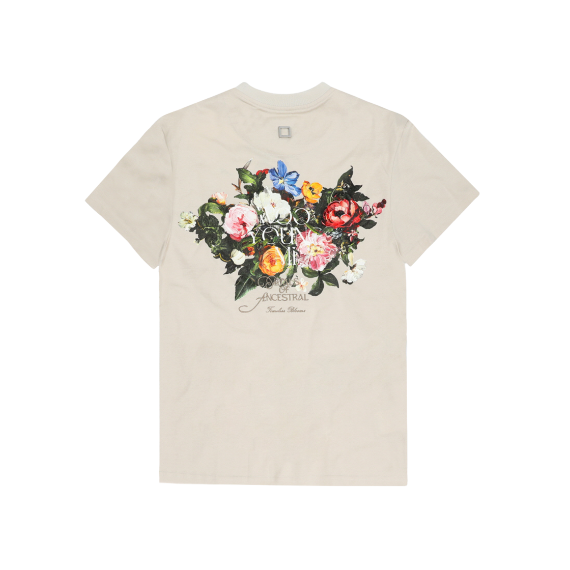 [25% 쿠폰] (W) 우영미 플라워 백로고 티셔츠 아이보리([25% 쿠폰] (W) Wooyoungmi Flower Back Logo T-Shirt Ivory)