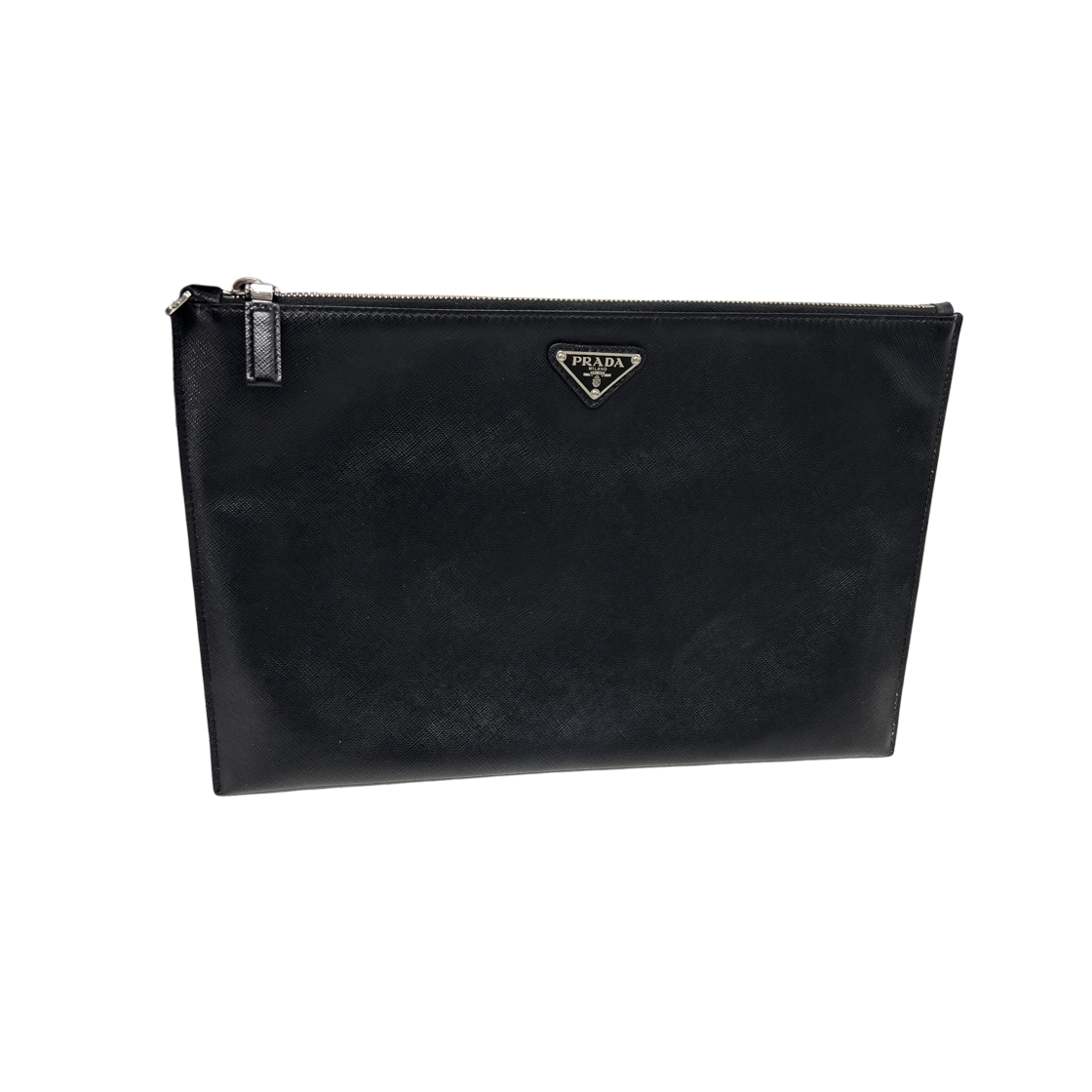 ITQCP7MIVO4L Prada Saffiano Triangle Logo Clutch Bag Black