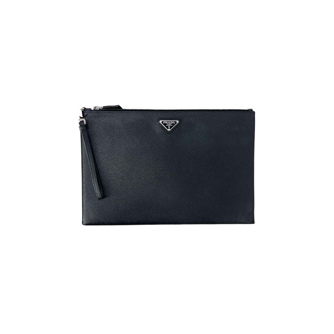 IT9OVBSTPVPD Prada Saffiano Triangle Logo Clutch Bag Black 2NH001