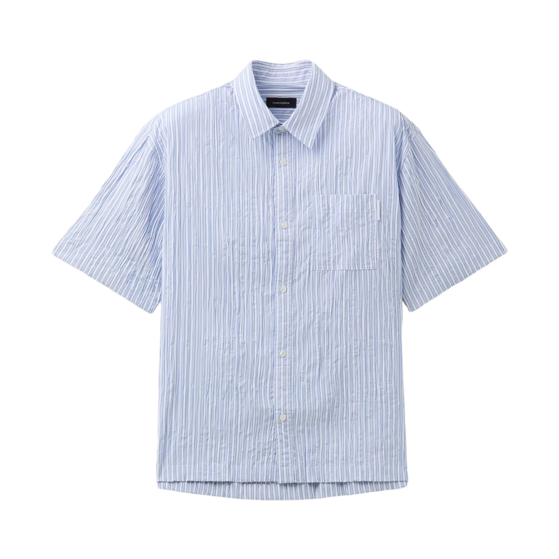 커스텀멜로우 릴렉스드 스트라이프 플리츠 하프 셔츠 블루(Customellow Relaxed Stripe Pleats Half Shirt Blue) - 1
