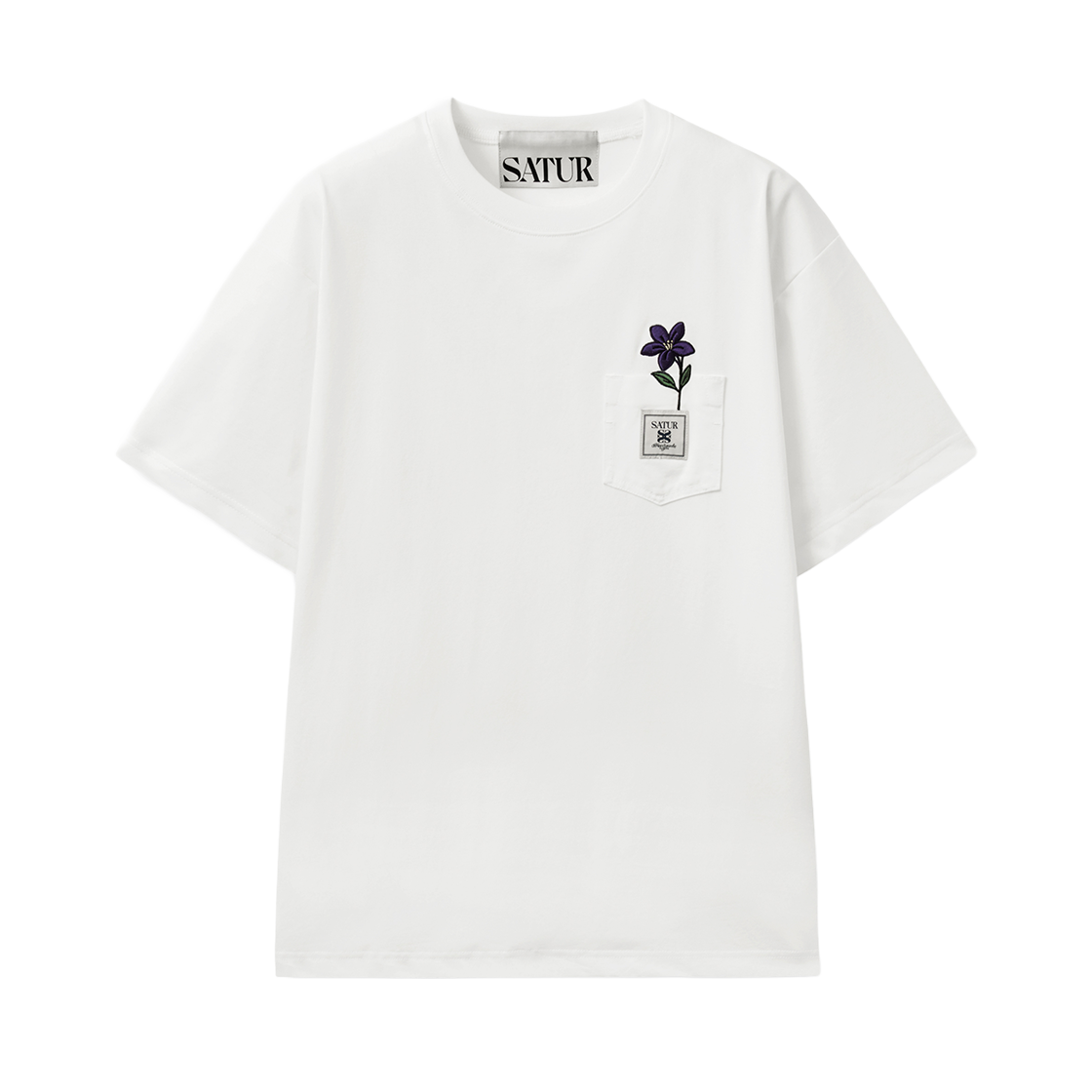 세터 플라워 포켓 반팔 티셔츠 화이트(SATUR Flower Pocket T-Shirt White)