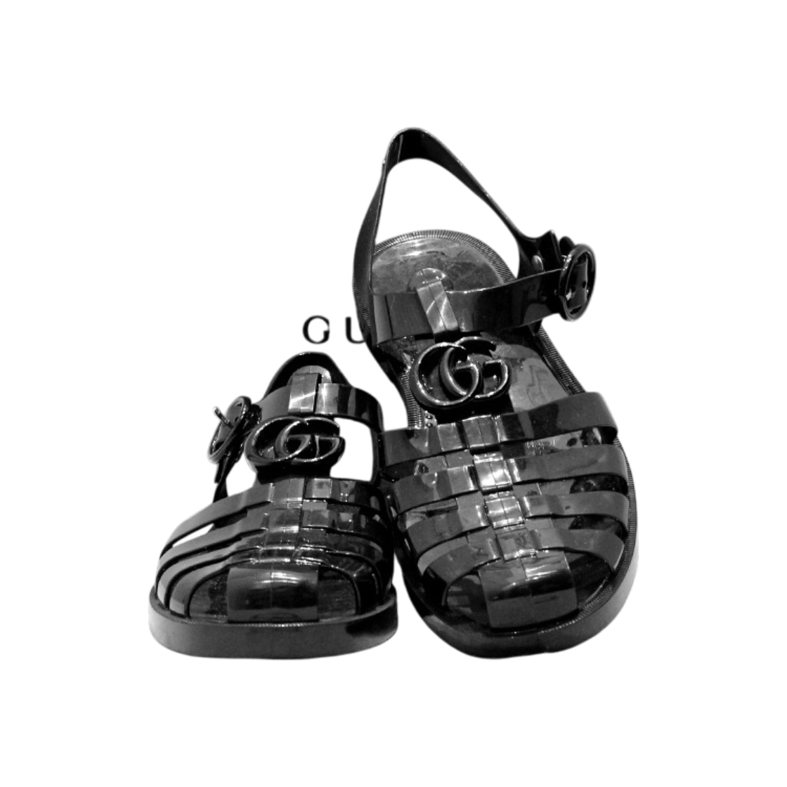IT476O2AECFE Gucci Double G Rubber Buckle Sandals 674132