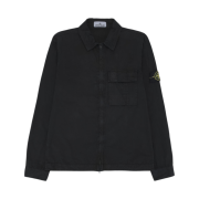 Stone Island 1200008 Brushed Organic Cotton Canvas Old Effect Regular Fit Zip Up Overshirt with Pockets Black - 26SS