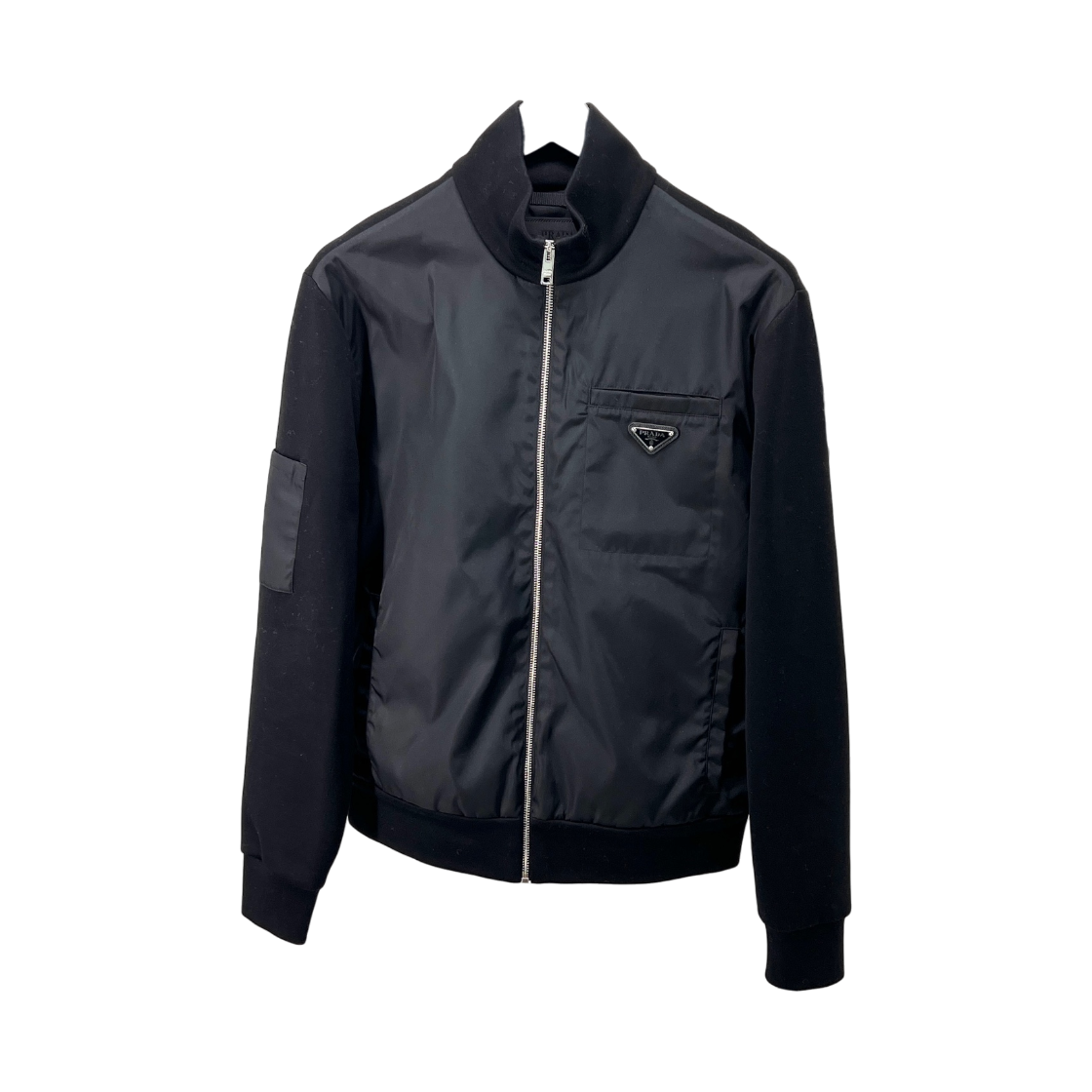 IT7KM6ACL2PF Prada Triangle Logo Nylon Zip Jacket Black