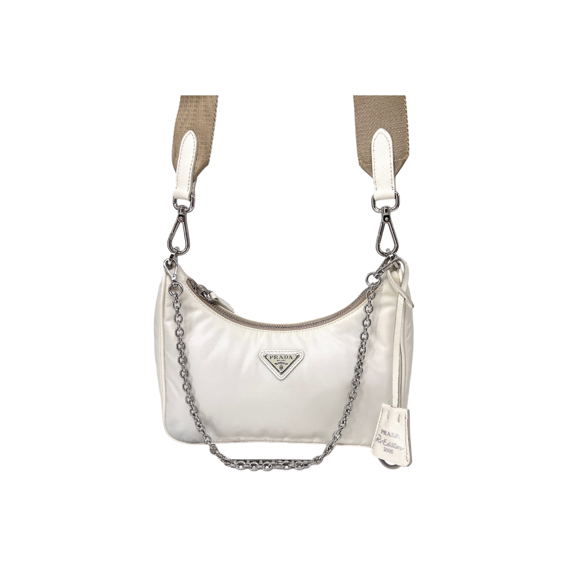 ITPHKF7GHMG7 Prada ReEdition Multi Tessuto Hobo Bag White 1BH204
